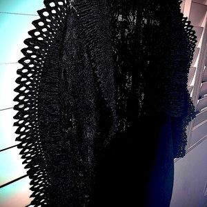 Womens sexy black lace insert dress with filigree lace sleeves.